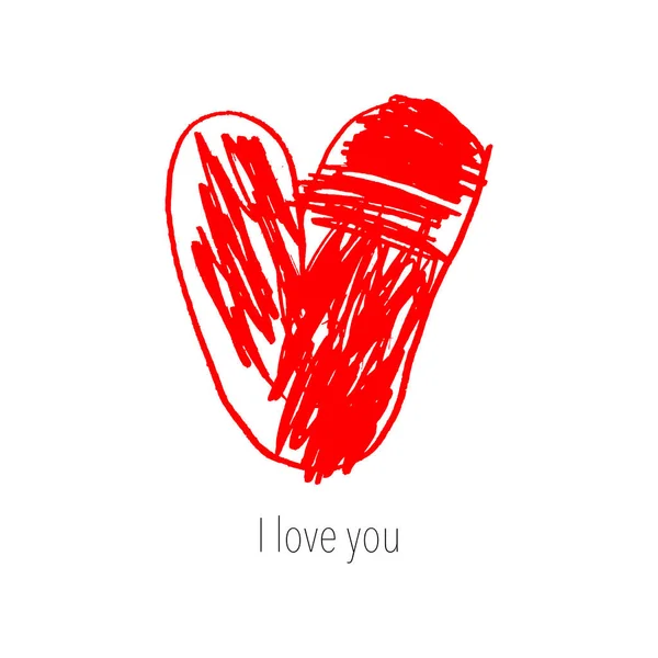 Kézzel rajzolt aranyos szív. Valentin-nap kézzel rajzolt betűkkel. Dizájn kártyára. Üdvözlőlap. Vektoros illusztráció — Stock Vector