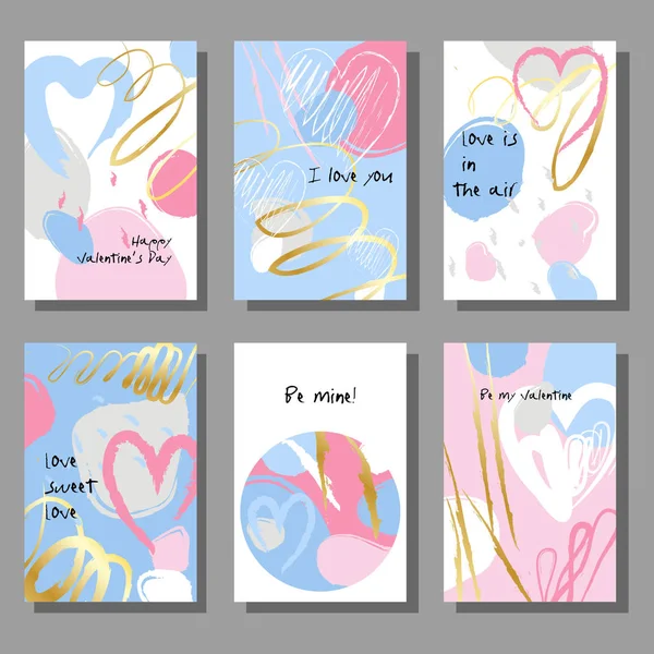 Aftelkalender voor Valentijnsdag creatieve artistieke kaarten instellen. Vectorillustratie. Huwelijk, liefde, romantische sjabloon. Hand van getekende elementen. — Stockvector