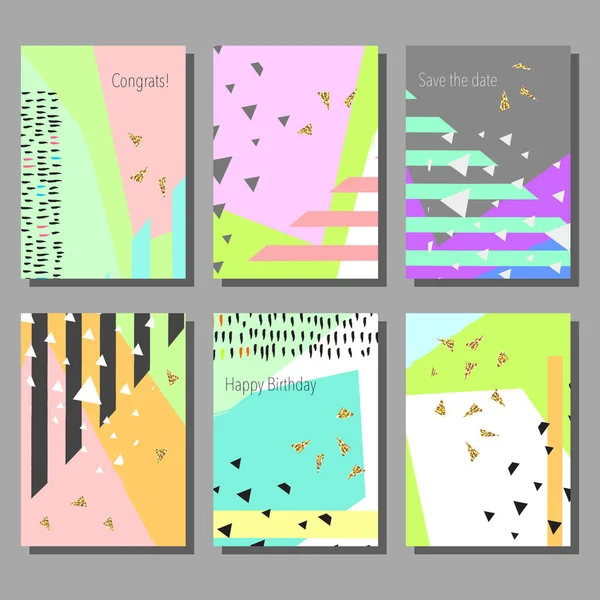 예술적 다채로운 범용 카드의 세트입니다. 결혼식, 기념일, 생일, 휴일, 파티. 디자인 포스터, 카드, 초대장. — 스톡 벡터