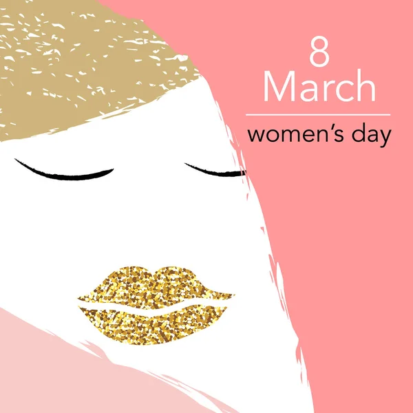 Mutlu Dünya Kadınlar günü 8 Mart tarihinde tasarım arka plan. Kadının yüzü profil resmi. — Stok Vektör