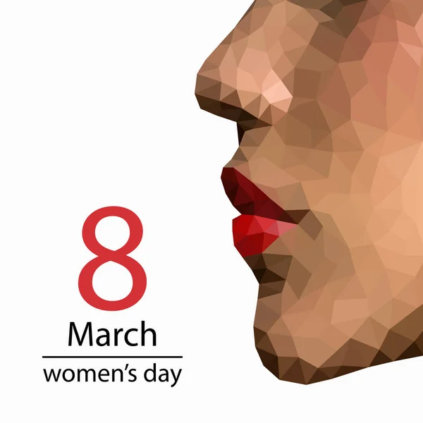 8 Marzo Tarjeta de diseño con perfil de niña en diseño de poli bajo. Día Internacional de la Mujer Antecedentes. Ilustración vectorial — Archivo Imágenes Vectoriales