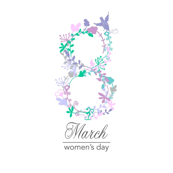 8 Mart çiçekli kart tasarımı. Dünya Kadınlar günü arka plan. Vektör çizim. — Stok Vektör