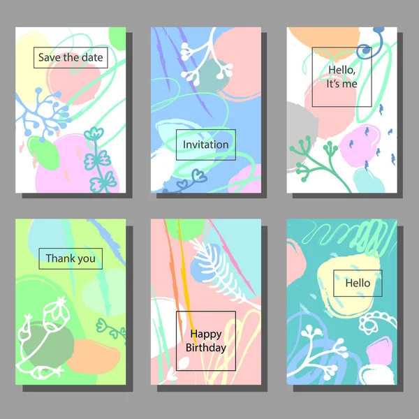 예술적 다채로운 범용 카드의 세트입니다. 결혼식, 기념일, 생일, 휴일, 파티. 디자인 포스터, 카드, 초대장. — 스톡 벡터