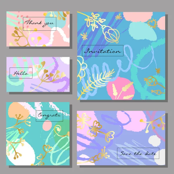 Ensemble de cartes universelles colorées artistiques. Mariage, anniversaire, anniversaire, vacances, fête. Conception pour affiche, carte, invitation . — Image vectorielle