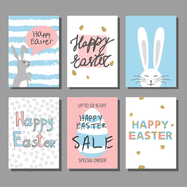 Szczęśliwy kartki wielkanocne z ręcznie rysowane grunge tekstur, projektowanie banerów, plakat, przezroczysty. Szczęśliwe Wielkanoc kartki z słodkie króliczki. — Wektor stockowy
