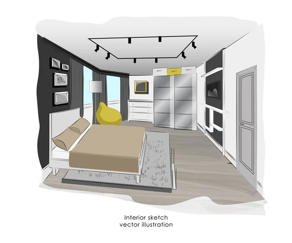 Premium Vector  Bedroom modern interior sketch hand drawn furniture