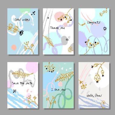 Sanatsal renkli evrensel kart dizisini. Düğün, yıldönümü, doğum günü, tatil, parti. Tasarım poster, kart, davet için.