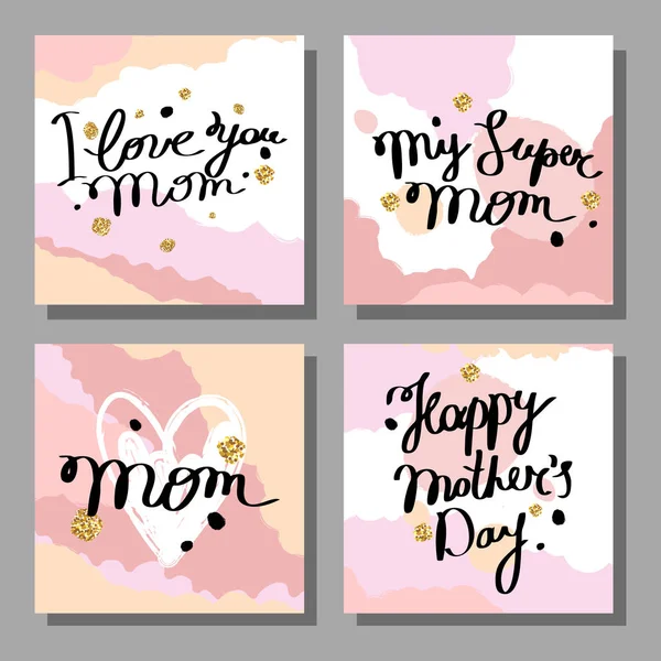 Jeu de cartes tirées à la main pour la fête des mères. Modèle, carte de vœux. Illustration vectorielle — Image vectorielle