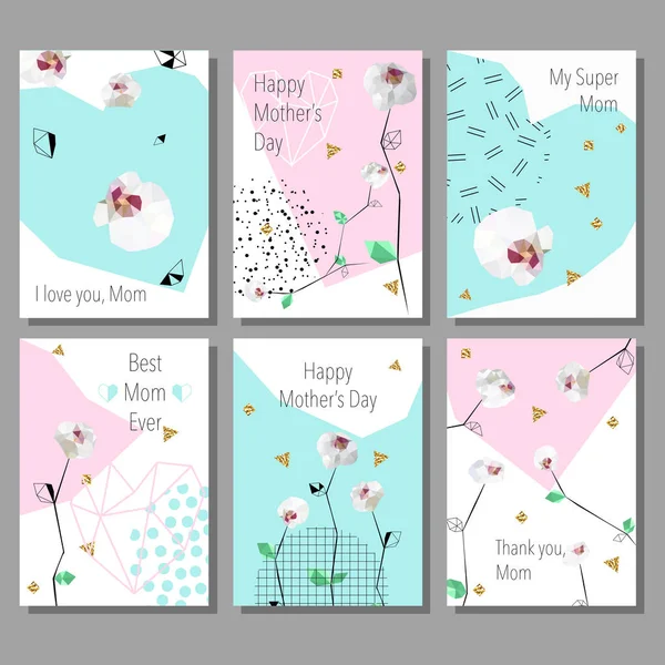 Uppsättning mors dag konstnärligt kreativa kort. Låg poly stil orkidéer blommor. Vektorillustration — Stock vektor