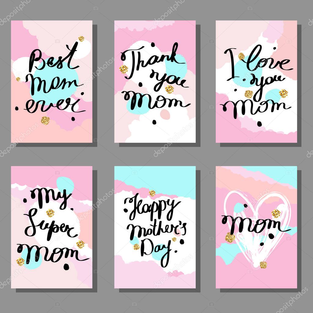 Mother's Day hand drawn cards set. Template, greeting card. Vector illustration