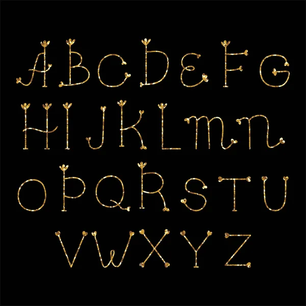 Doodle alfabet met gouden glitter textuur. Creatieve lettertype. Vector Engelse alfabet Set. — Stockvector