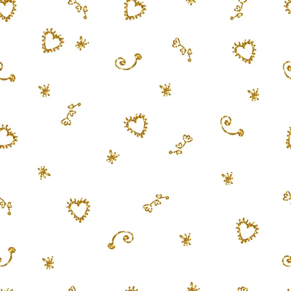 Leichtes nahtloses Muster mit goldenen glitzernden Blättern und Blumen. Hintergrund, Stoff, Textil — Stockvektor