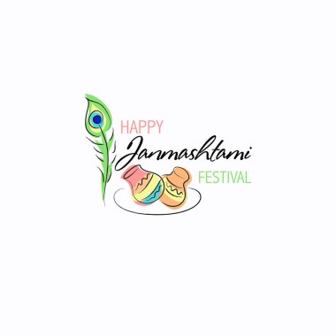 Happy Janmashtami festival typographic design with text, Lord Krishna, flute, sweets. Vector illustration clipart
