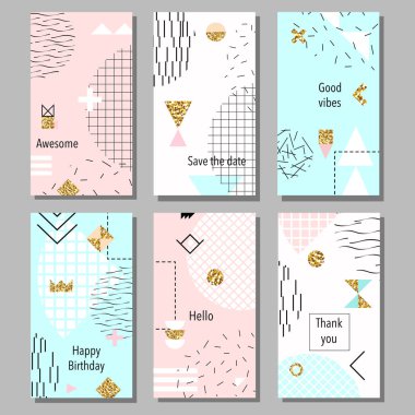 Sanatsal renkli evrensel kart dizisini. Düğün, yıldönümü, doğum günü, tatil, parti. Tasarım poster, kart, davet için. Vektör çizim