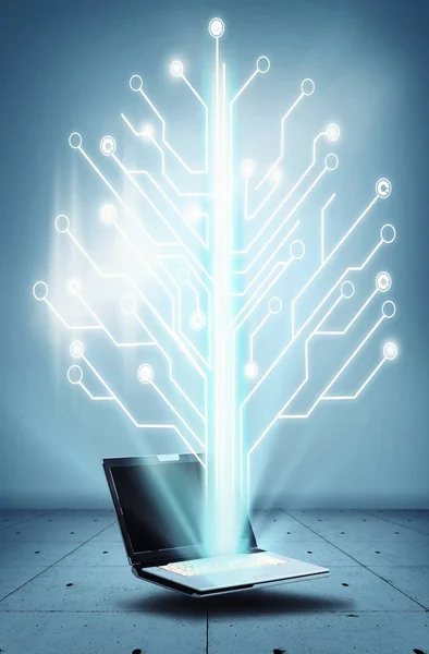 Bir dizüstü bilgisayar ve bir devre kartı ağaç