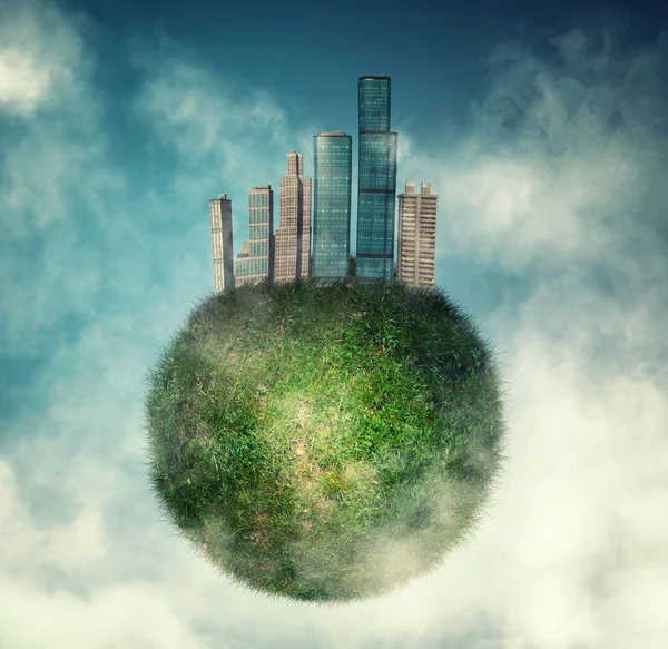 Город на зеленом глобусе — стоковое фото