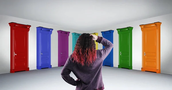 Woman standing in hallway — Stock Photo, Image