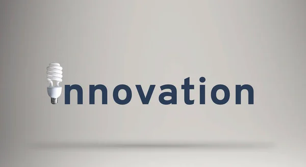 Innovationstext Koncept Banner Kreativ Ordsammansättning Glödlampa Innovation Typografi — Stockfoto