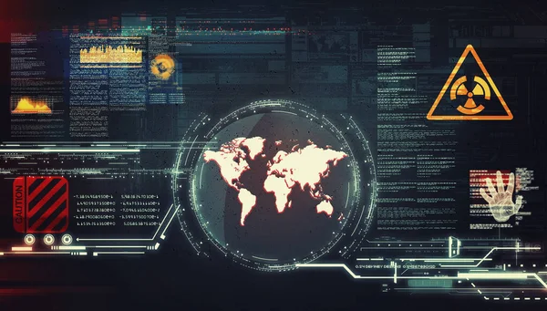 Futuristické Rozhraní Mapy Světa Virus Útočí Informace Data Globální Statistika — Stock fotografie
