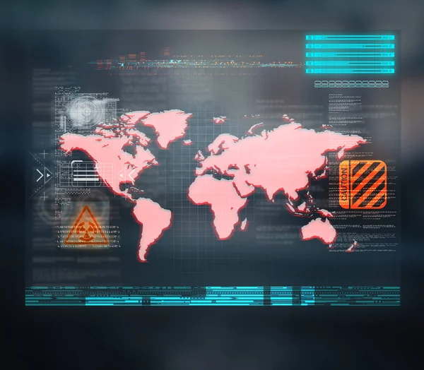 Futuristische Schnittstelle Der Weltkarte Viren Greifen Informationen Und Daten Globale — Stockfoto