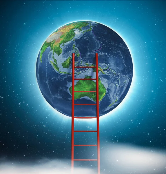Ladder Planet Earth Space Render Illustration — Stock Photo, Image