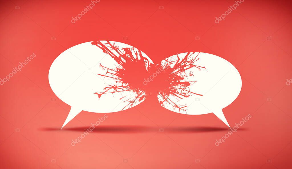 Speech bubbles icon symbold crashing . Social opinion problems and diplomacy debating. Aggresive dialogue . Controversy dialogue concept . 