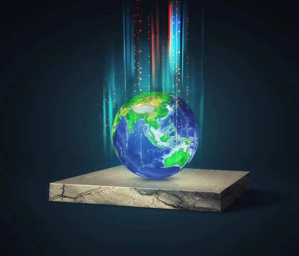 Earth Globe Isometric Concrete Cube Global Data Transfer Information — Stock Photo, Image