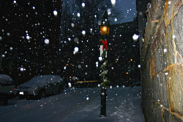 Stock imagen de un invierno nevando en Boston, Massachusetts, EE.UU. — Foto de Stock