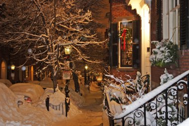 Boston, Massachusetts, ABD 'de kar yağışının stok görüntüsü