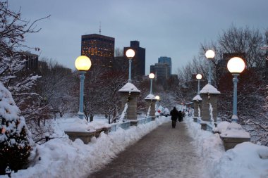 Boston, Massachusetts, ABD 'de kar yağışının stok görüntüsü