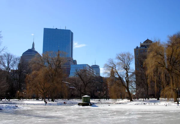 Stock bild av en snöande vinter vid Boston, massachusetts, usa — Stockfoto