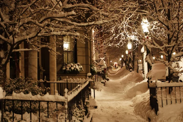 Stock imagen de un invierno nevando en Boston, Massachusetts, EE.UU. — Foto de Stock