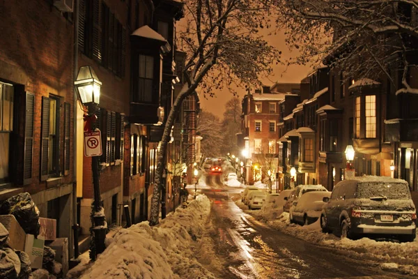 Stock imagen de un invierno nevando en Boston, Massachusetts, EE.UU. — Foto de Stock