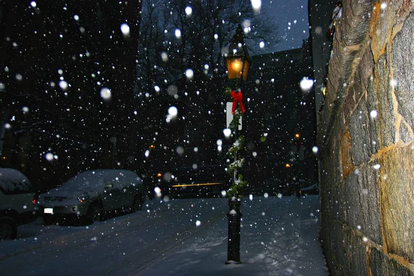 Stock imagen de un invierno nevando en Boston, Massachusetts, EE.UU. — Foto de Stock