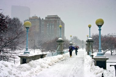 Boston, Massachusetts, ABD 'de kar yağışının stok görüntüsü