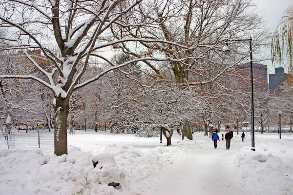 Stock bild av en snöande vinter vid Boston, massachusetts, usa — Stockfoto