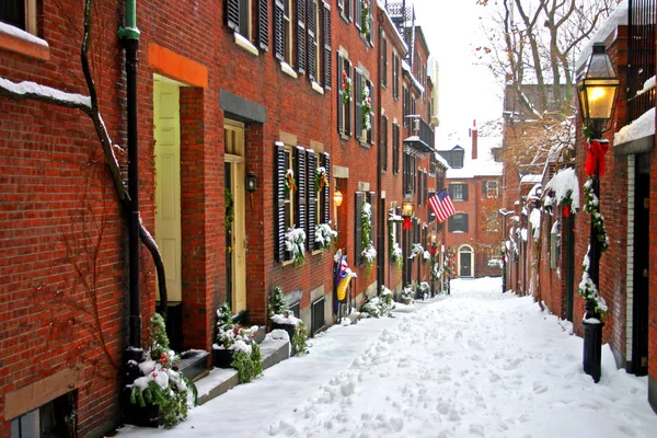 Imagem de estoque de um inverno nevando em Boston, Massachusetts, EUA — Fotografia de Stock