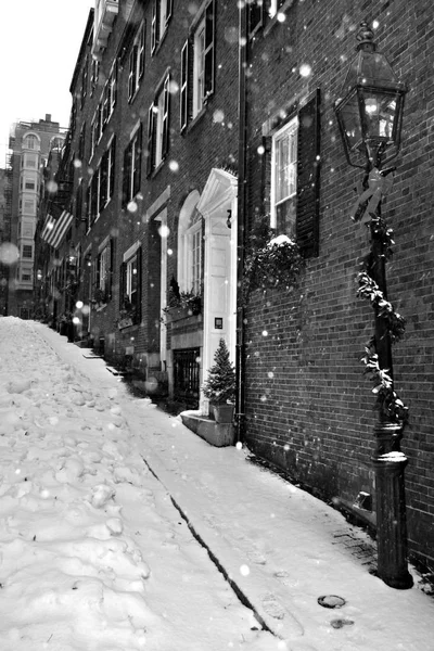 Stock bild av en snöande vinter vid Boston, massachusetts, usa — Stockfoto