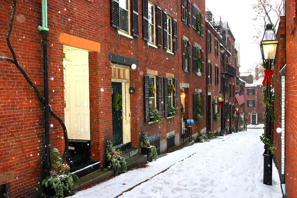 Citra saham musim dingin turun salju di Boston, Massachusetts, Amerika Serikat — Stok Foto