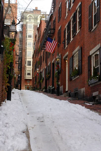 Στόκ Εικόνων Ενός Χειμώνα Χιονίζει Στη Βοστώνη Μασαχουσέτη Ηπα — Φωτογραφία Αρχείου