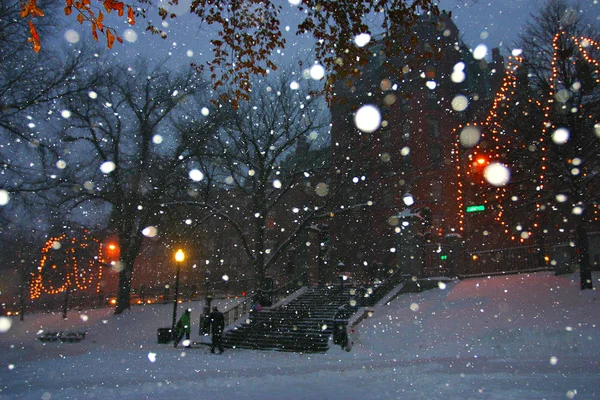 Stock beeld van een sneeuwt winter in Boston, Massachusetts, ons — Stockfoto