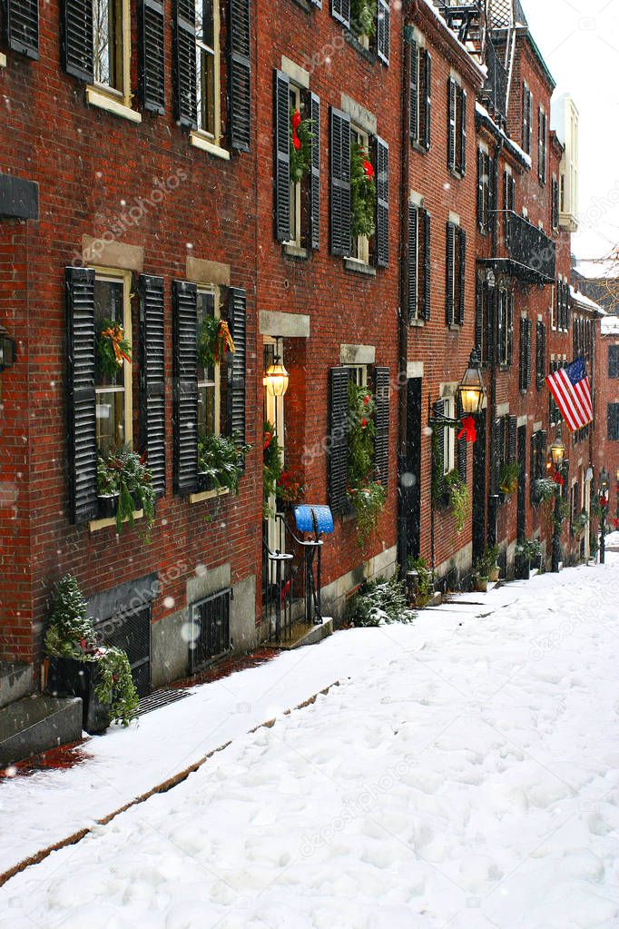 Stock image of a snowing winter at Boston, Massachusetts, US