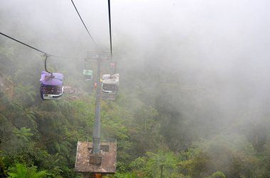 Teleferik yukarı ve aşağı dağ yolcu kavuşturan