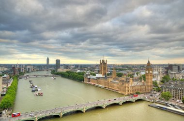 Londra manzarası, yatay, Big Ben, Westminster Sarayı, London Eye, Westminster Bridge, Thames Nehri, Londra, İngiltere, Birleşik Krallık