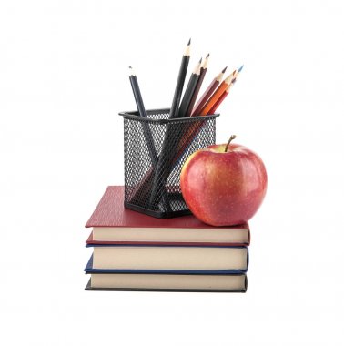 Beyaz arka plan üzerinde izole kalem ile kitapları