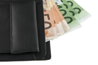 Beyaz arka plan üzerinde izole cüzdan Euro
