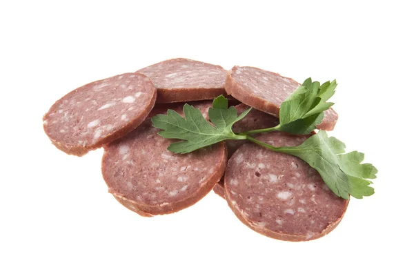 Yüzük sosis ve beyaz arka plan üzerinde izole maydanoz