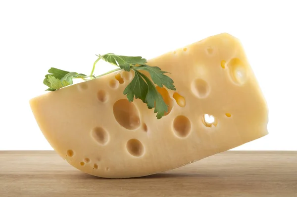 Cheese on a wooden board isolated on a white background — Stock Photo, Image