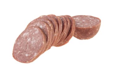 Beyaz arka planda izole edilmiş salam