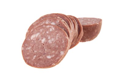 Beyaz arka planda izole edilmiş salam